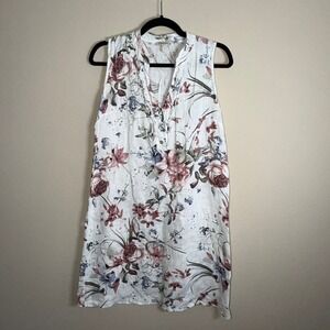 Marisa & Marie Linen Dress White Floral Sleeveless Made in Italy Small